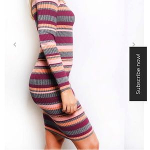 NWT Rib Knit Striped Sweater Midi Dress